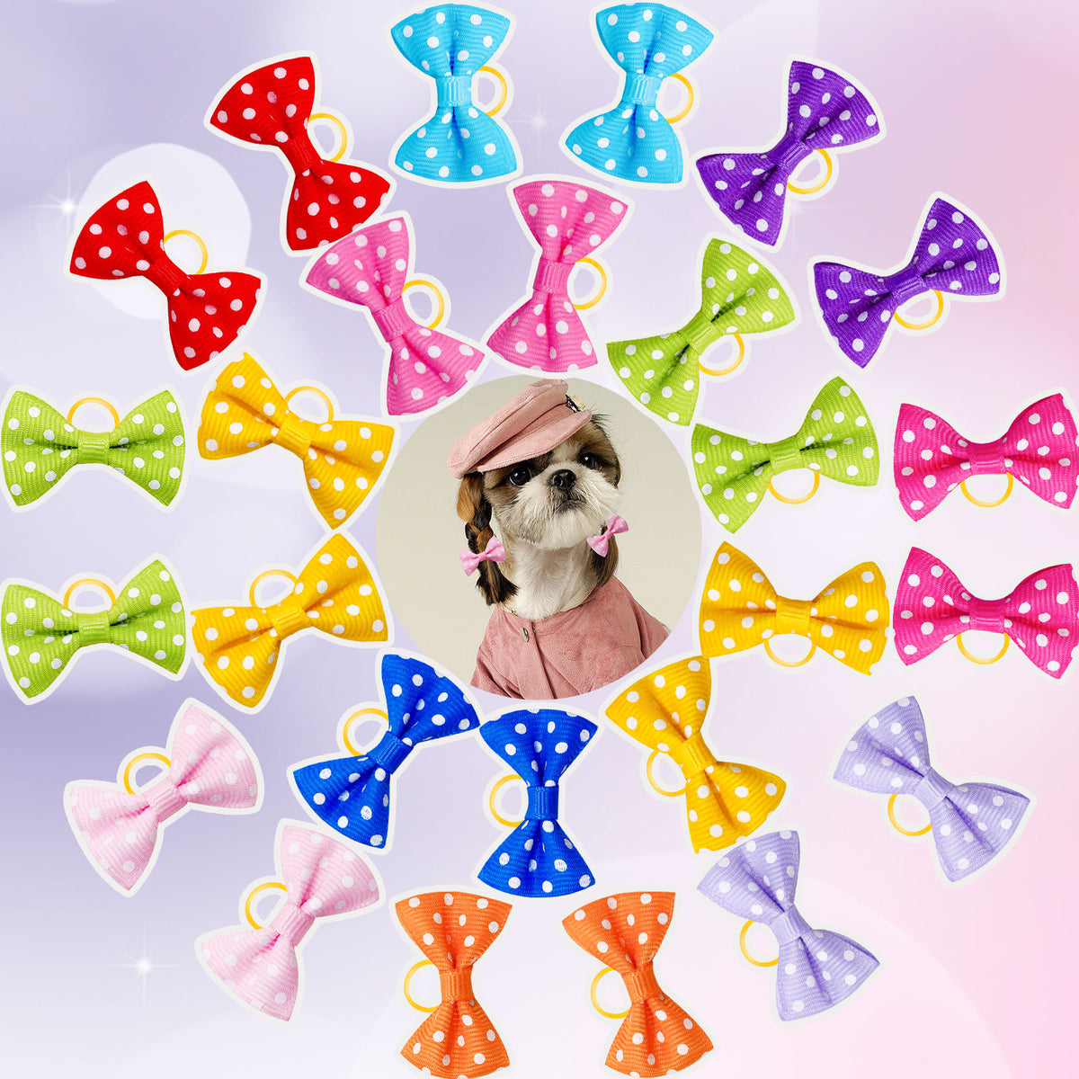 Dot Bow Rubber Band Scrunchie Dog Cat Head Flower Accessory