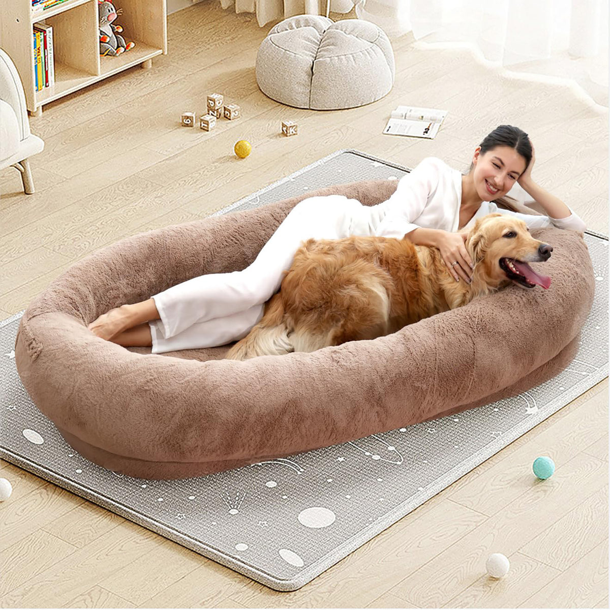 Dog Beds For Humans Size Fits You And Pets Washable Faux Fur Human Dog Bed For People Doze Off Napping Orthopedic Dog Bed